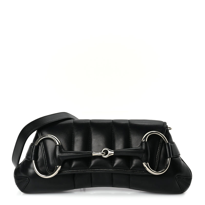  Gucci Nappa Vertical Matelasse Medium Maxi Horsebit Chain Shoulder Bag Black