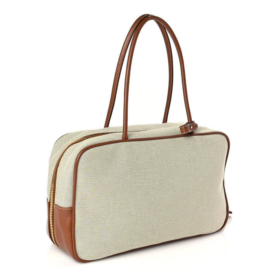 Miu Miu Canvas Calfskin Large Beau Top Handle Bag Naturale Brandy Image 2