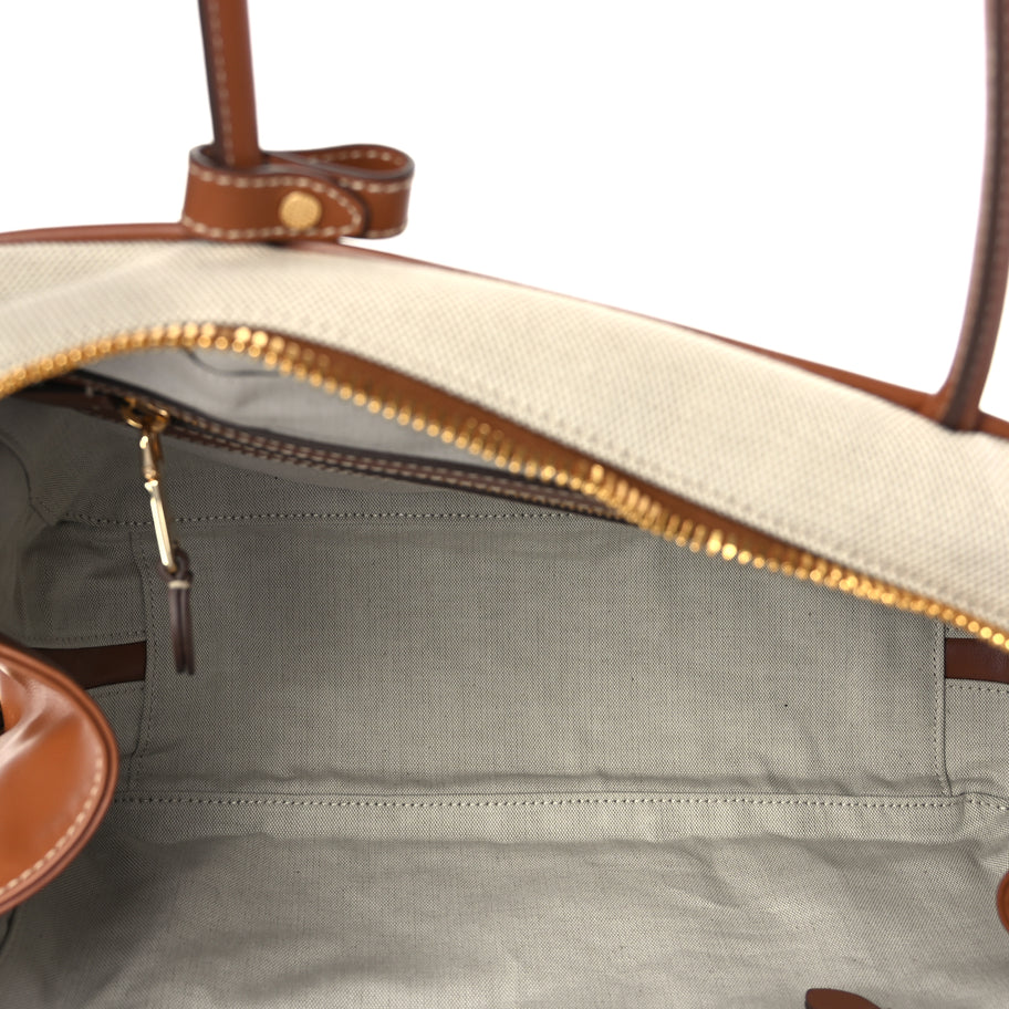 Miu Miu Canvas Calfskin Large Beau Top Handle Bag Naturale Brandy Image 4