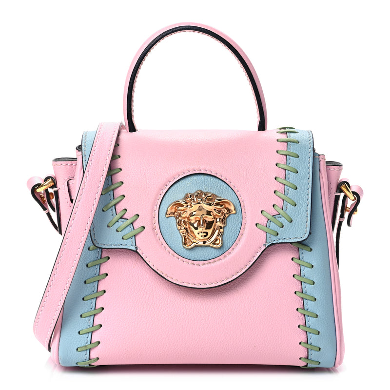  Versace Calfskin Whipstitch La Medusa Top Handle Handbag English Rose English Rose