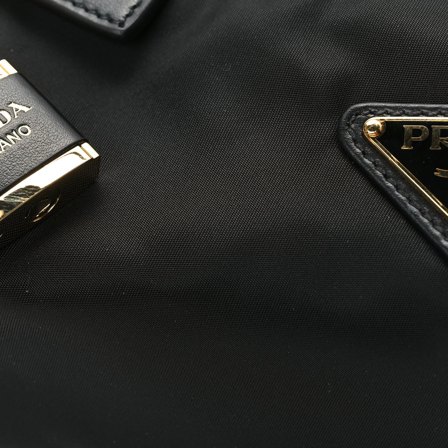 Prada Tessuto Nylon Vitello Medium Padlock Shoulder Bag Black Nero