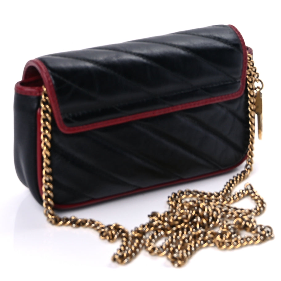 Gucci Vintage Effect Calfskin Matelasse Diagonal Super Mini Torchon GG Marmont Shoulder Bag Black Romantic Cherry Black Romantic Cherry Image 2