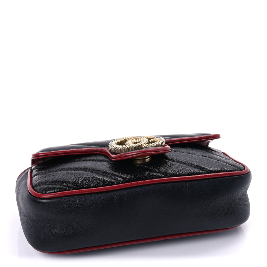 Gucci Vintage Effect Calfskin Matelasse Diagonal Super Mini Torchon GG Marmont Shoulder Bag Black Romantic Cherry Black Romantic Cherry Image 3