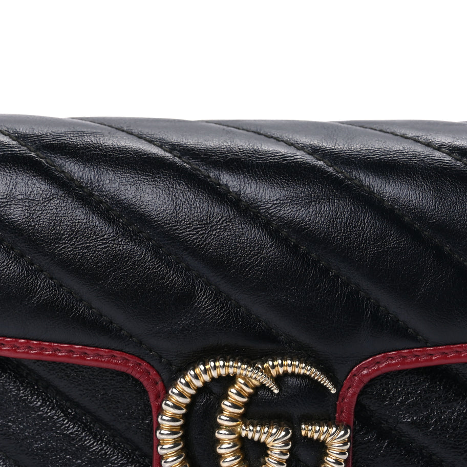Gucci Vintage Effect Calfskin Matelasse Diagonal Super Mini Torchon GG Marmont Shoulder Bag Black Romantic Cherry Black Romantic Cherry Image 6