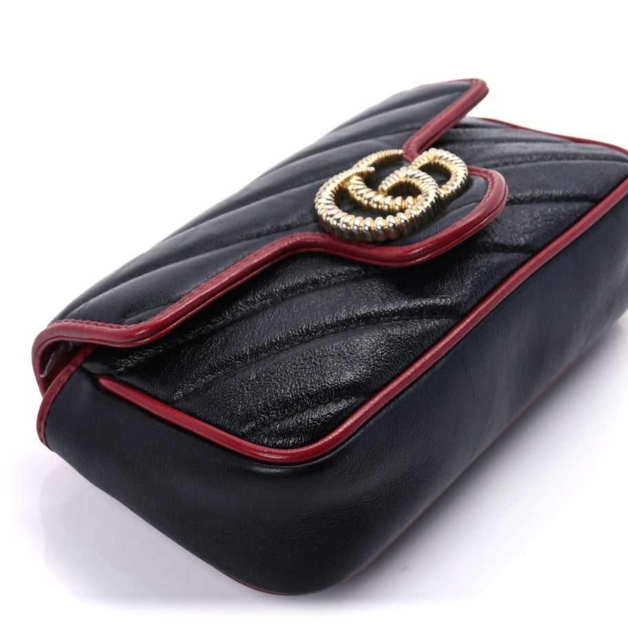 Gucci Vintage Effect Calfskin Matelasse Diagonal Super Mini Torchon GG Marmont Shoulder Bag Black Romantic Cherry Black Romantic Cherry Image 7