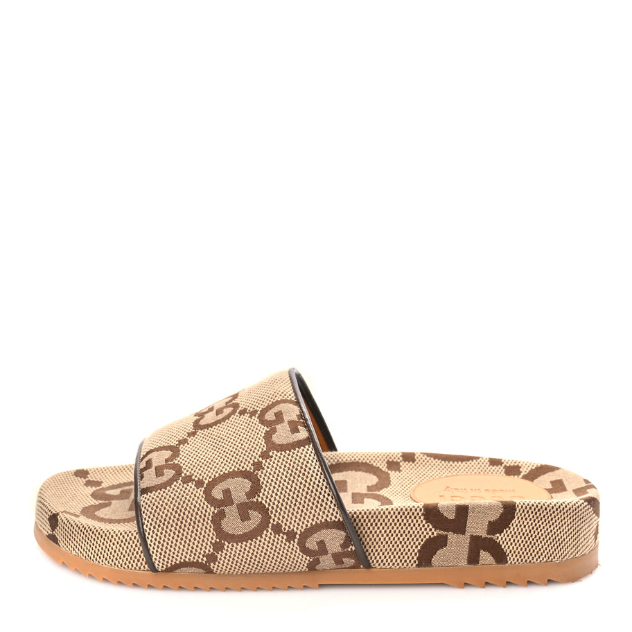 Gucci Monogram Jumbo GG Mens Slide Sandals 40 Camel Ebony Image 1