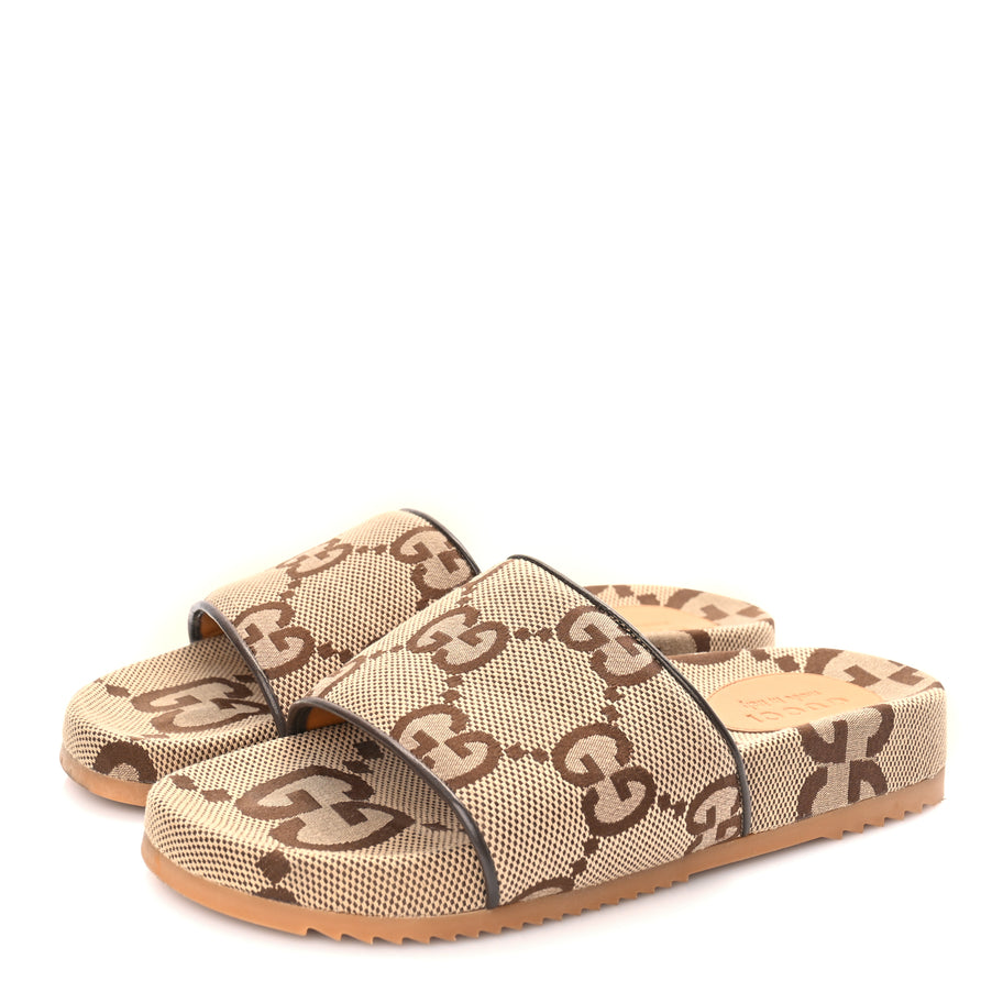 Gucci Monogram Jumbo GG Mens Slide Sandals 40 Camel Ebony Image 4