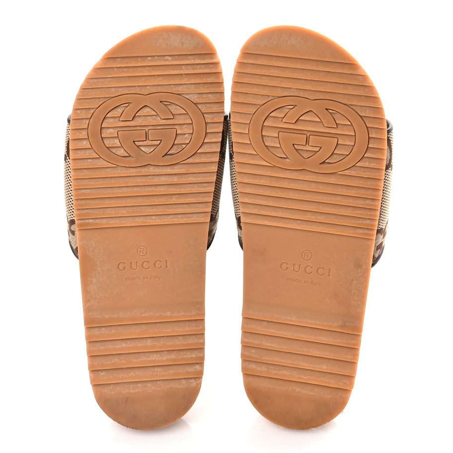 Gucci Monogram Jumbo GG Mens Slide Sandals 40 Camel Ebony Image 6