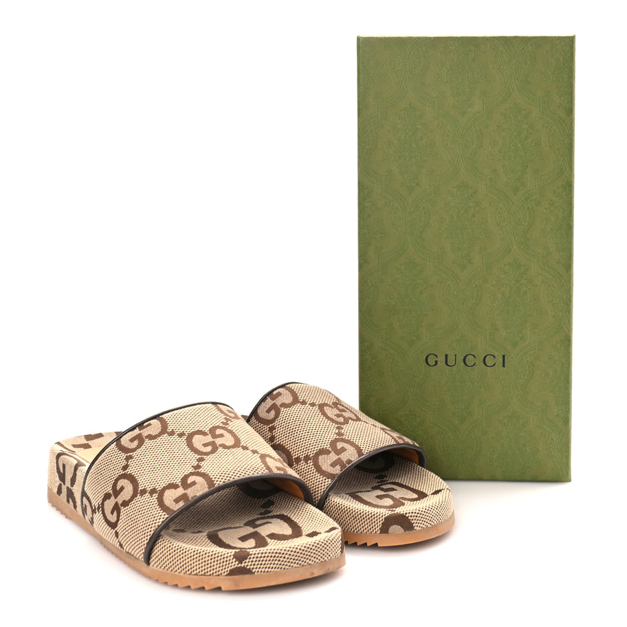 Gucci Monogram Jumbo GG Mens Slide Sandals 40 Camel Ebony Image 9