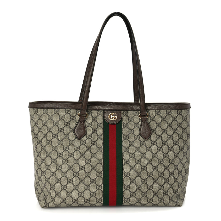 Gucci GG Supreme Monogram Textured Calfskin Web Medium Ophidia Shopping Tote  Beige Ebony New Acero Image 1