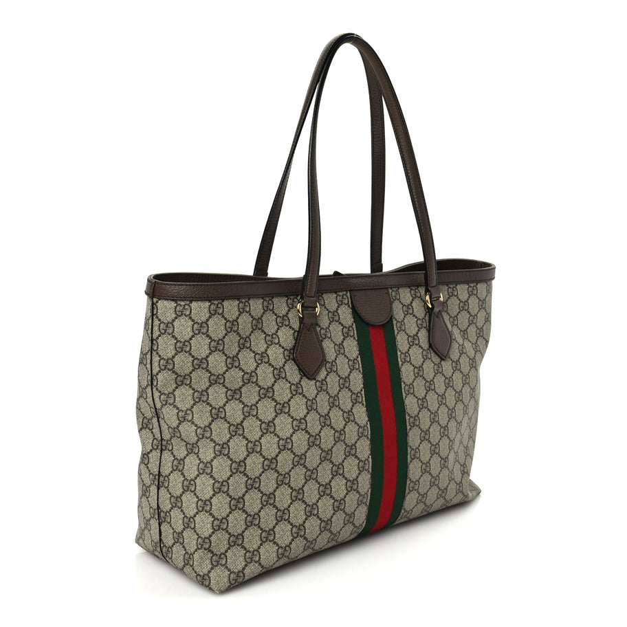 Gucci GG Supreme Monogram Textured Calfskin Web Medium Ophidia Shopping Tote  Beige Ebony New Acero Image 2