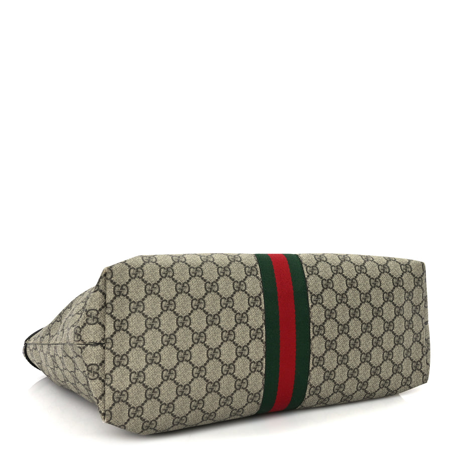 Gucci GG Supreme Monogram Textured Calfskin Web Medium Ophidia Shopping Tote  Beige Ebony New Acero Image 3