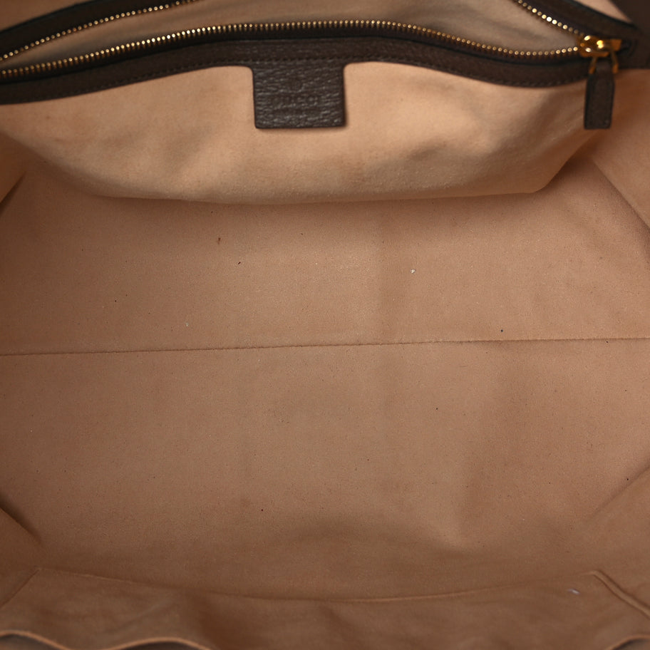 Gucci GG Supreme Monogram Textured Calfskin Web Medium Ophidia Shopping Tote  Beige Ebony New Acero Image 4