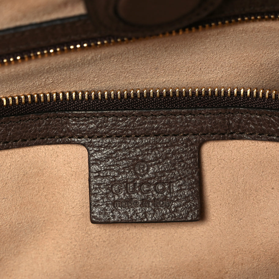 Gucci GG Supreme Monogram Textured Calfskin Web Medium Ophidia Shopping Tote  Beige Ebony New Acero Image 5