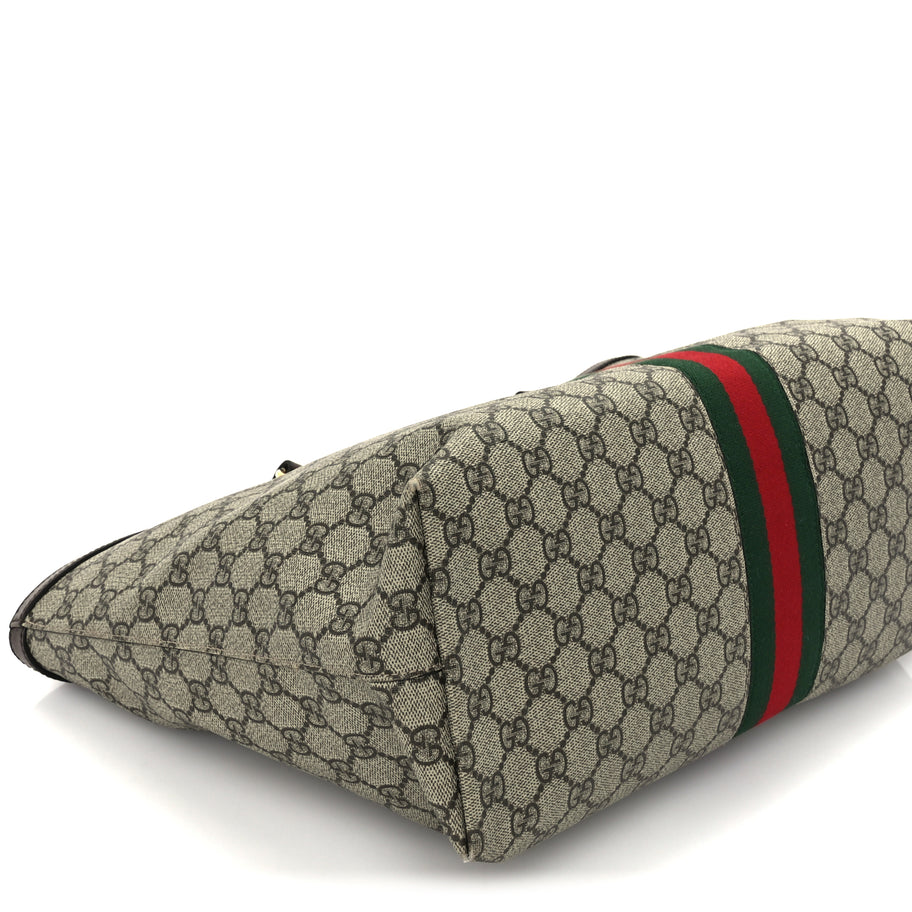 Gucci GG Supreme Monogram Textured Calfskin Web Medium Ophidia Shopping Tote  Beige Ebony New Acero Image 8