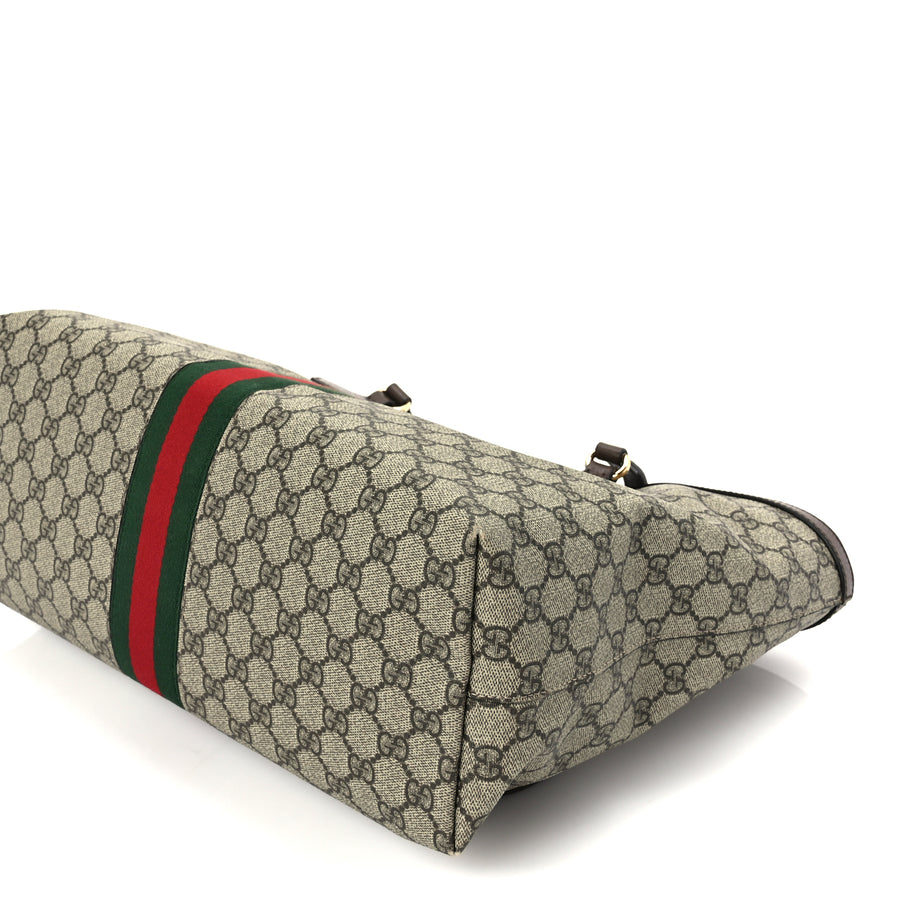 Gucci GG Supreme Monogram Textured Calfskin Web Medium Ophidia Shopping Tote  Beige Ebony New Acero Image 9