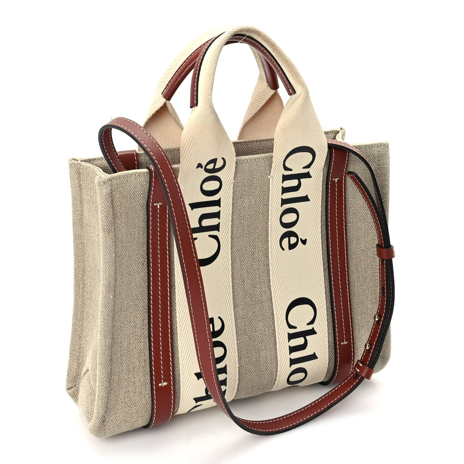 Chloe Cotton Calfskin Small Woody Ribbon Tote  White Brown Image 2