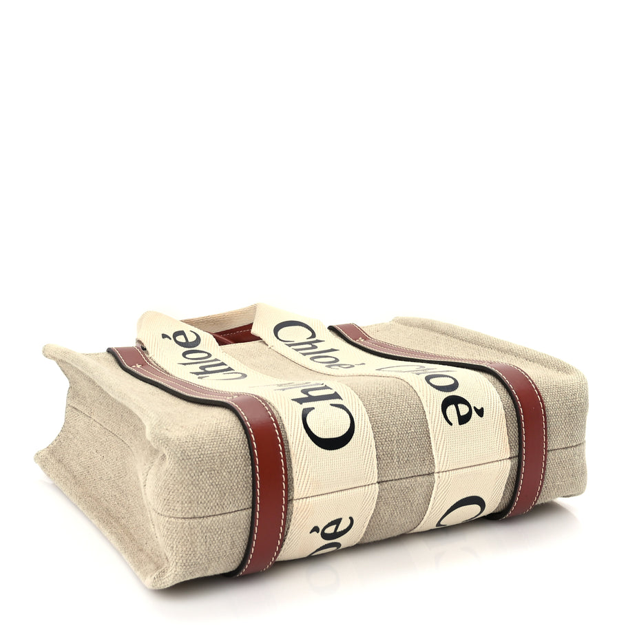 Chloe Cotton Calfskin Small Woody Ribbon Tote  White Brown Image 3