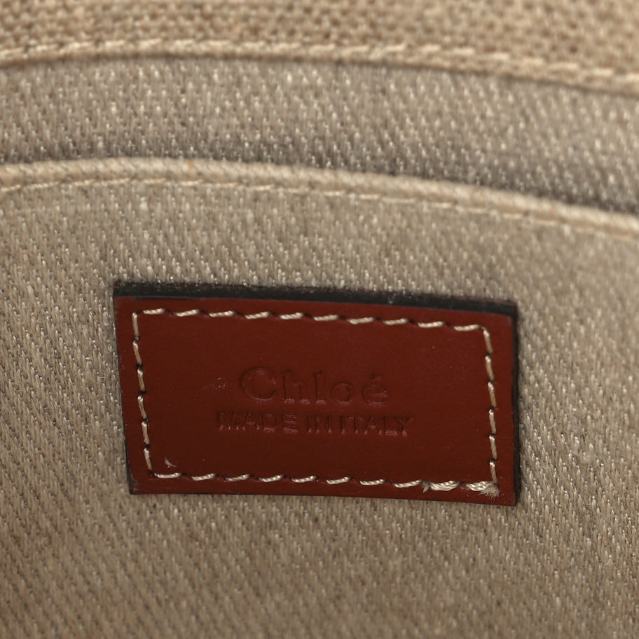 Chloe Cotton Calfskin Small Woody Ribbon Tote  White Brown Image 5