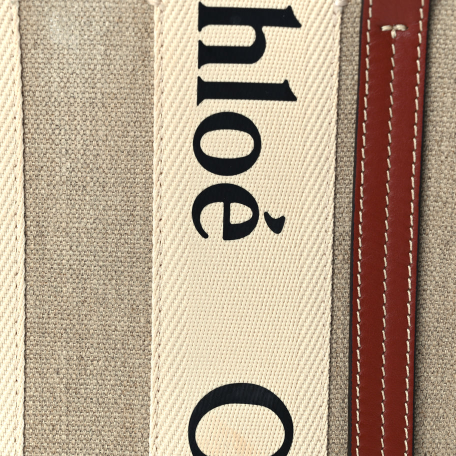 Chloe Cotton Calfskin Small Woody Ribbon Tote  White Brown Image 6
