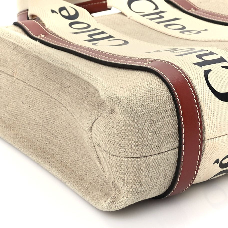 Chloe Cotton Calfskin Small Woody Ribbon Tote  White Brown Image 7