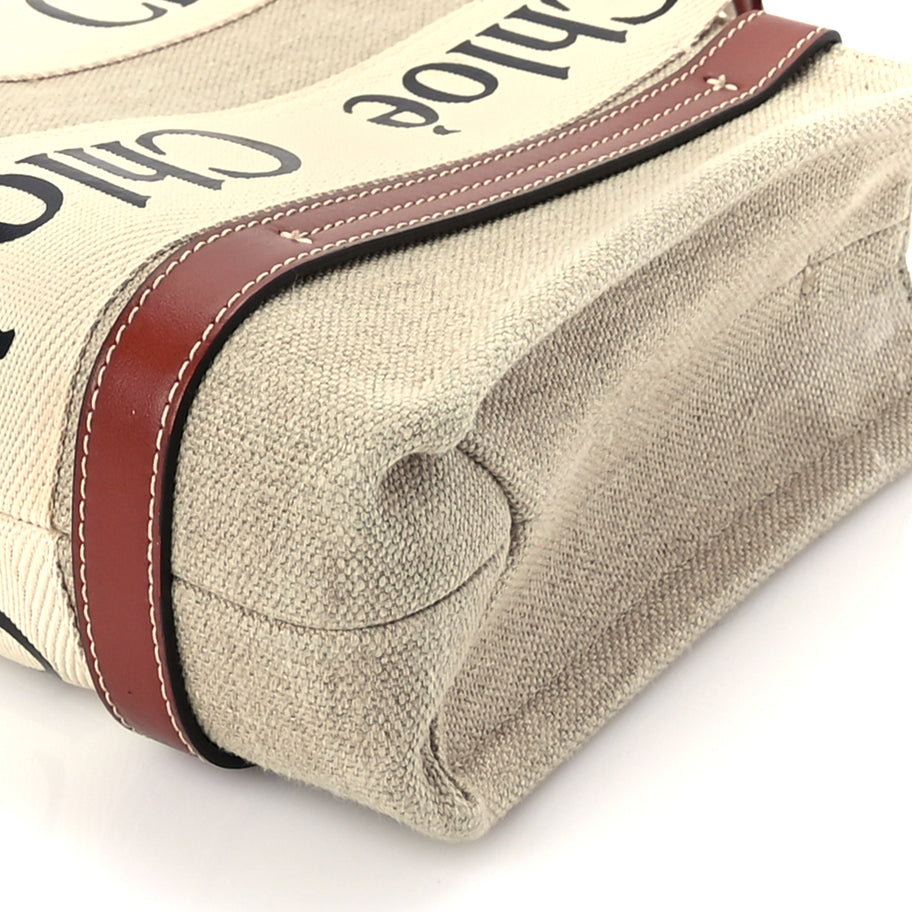 Chloe Cotton Calfskin Small Woody Ribbon Tote  White Brown Image 8