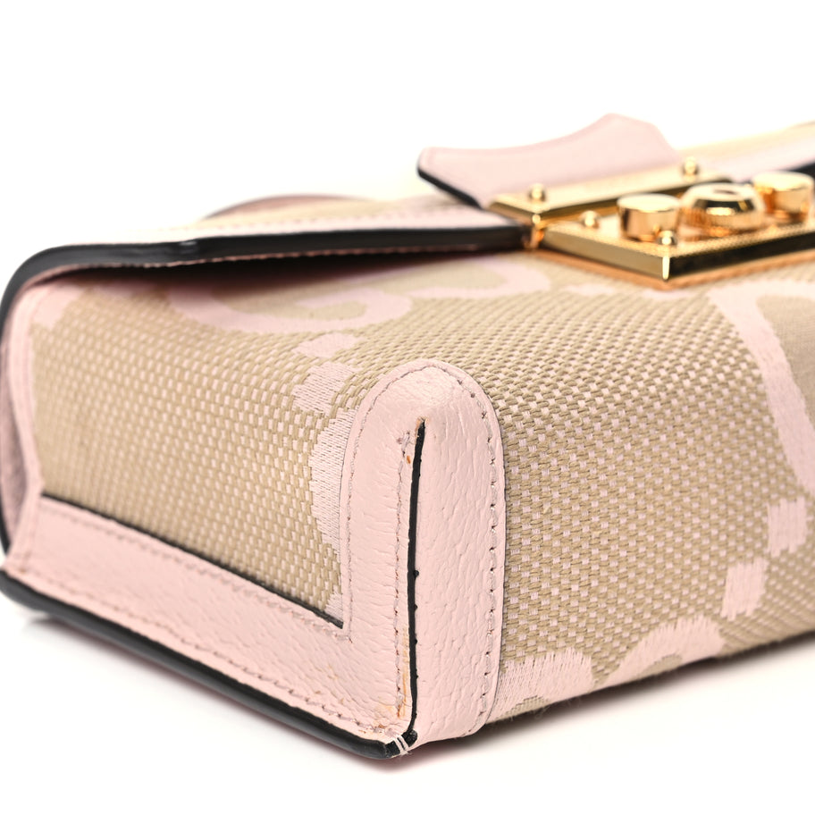 Gucci Monogram Jumbo GG Textured Dollar Calfskin Mini Padlock Top Handle Shoulder Bag Beige Perfect Pink Image 8