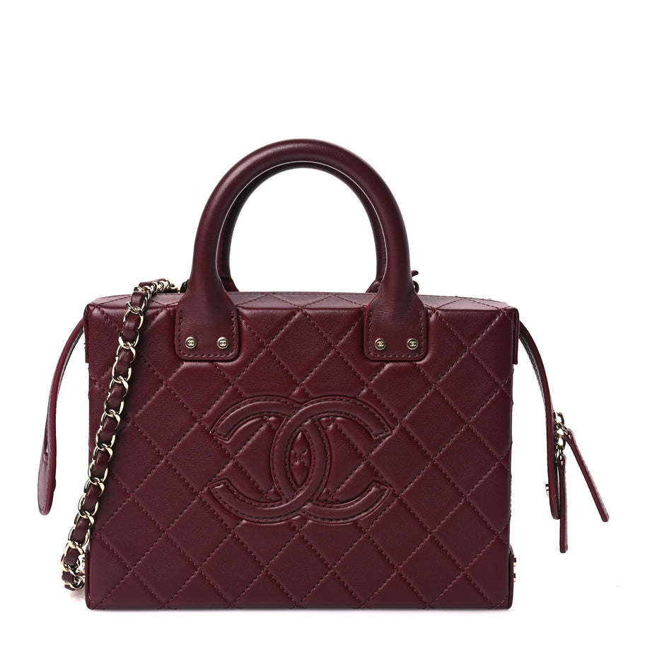 Chanel Calfskin Quilted Studded Square Vanity Case Burgundy Image 1