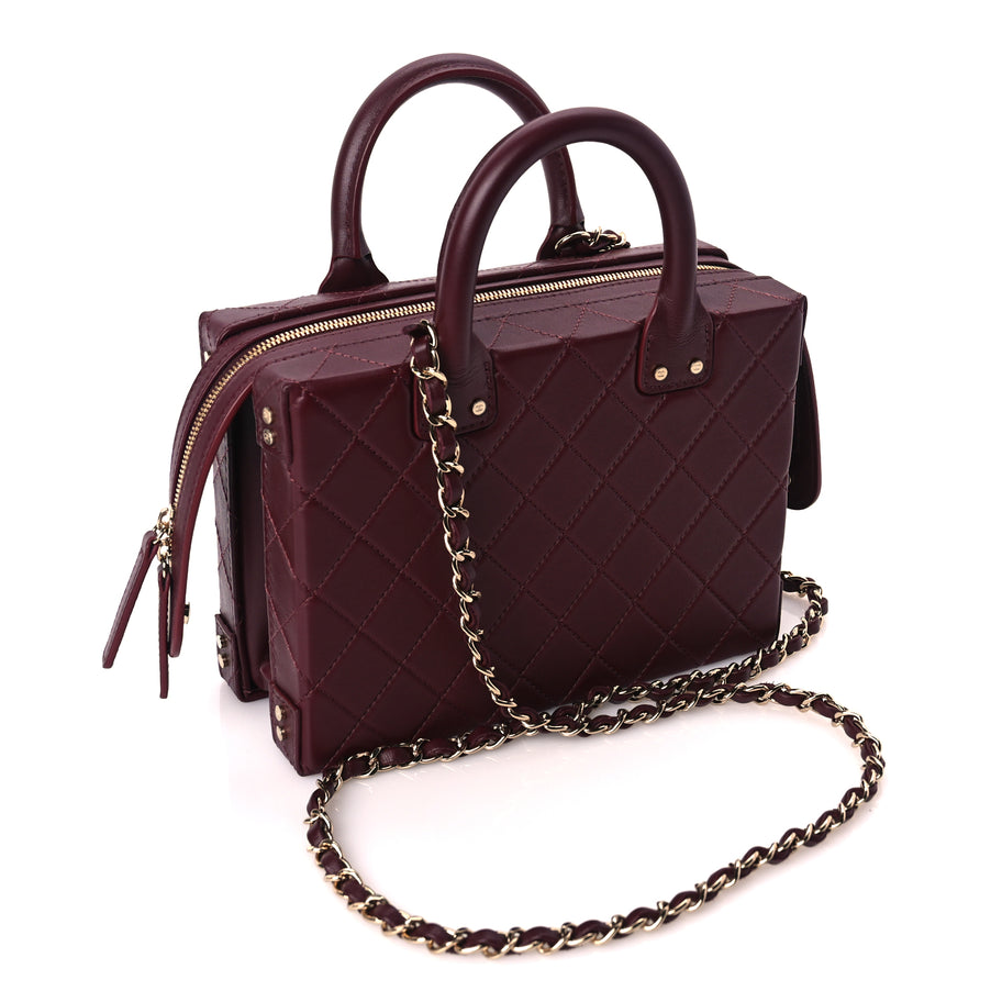 Chanel Calfskin Quilted Studded Square Vanity Case Burgundy Image 2