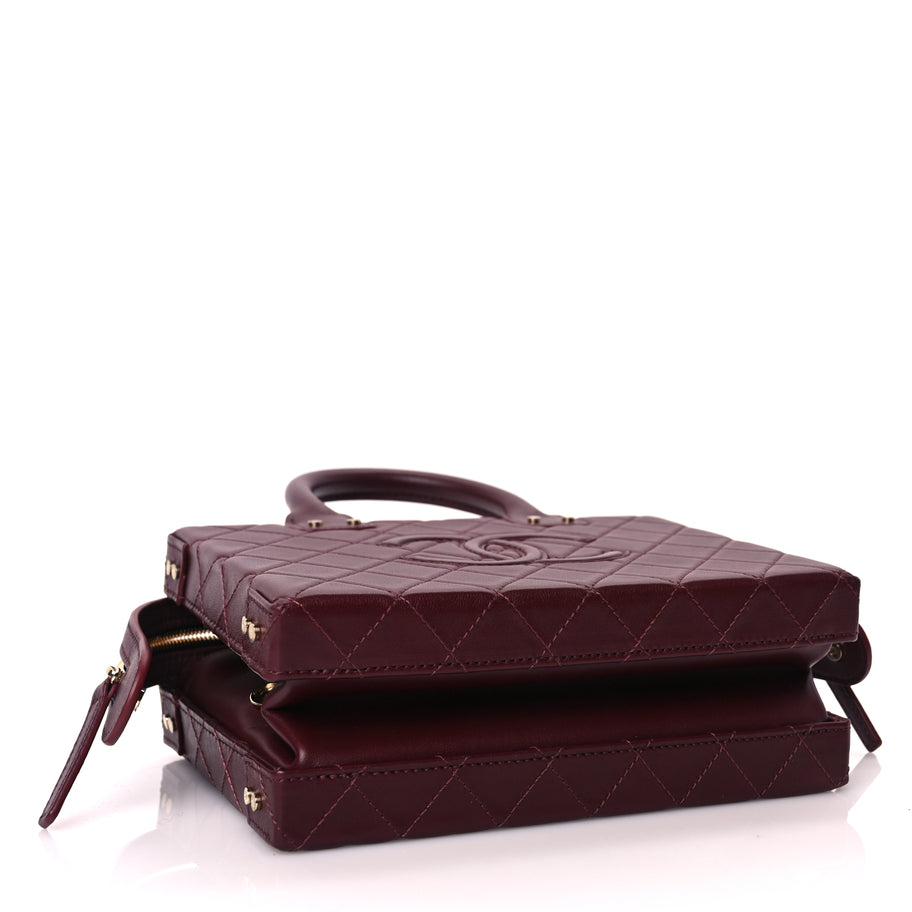 Chanel Calfskin Quilted Studded Square Vanity Case Burgundy Image 3