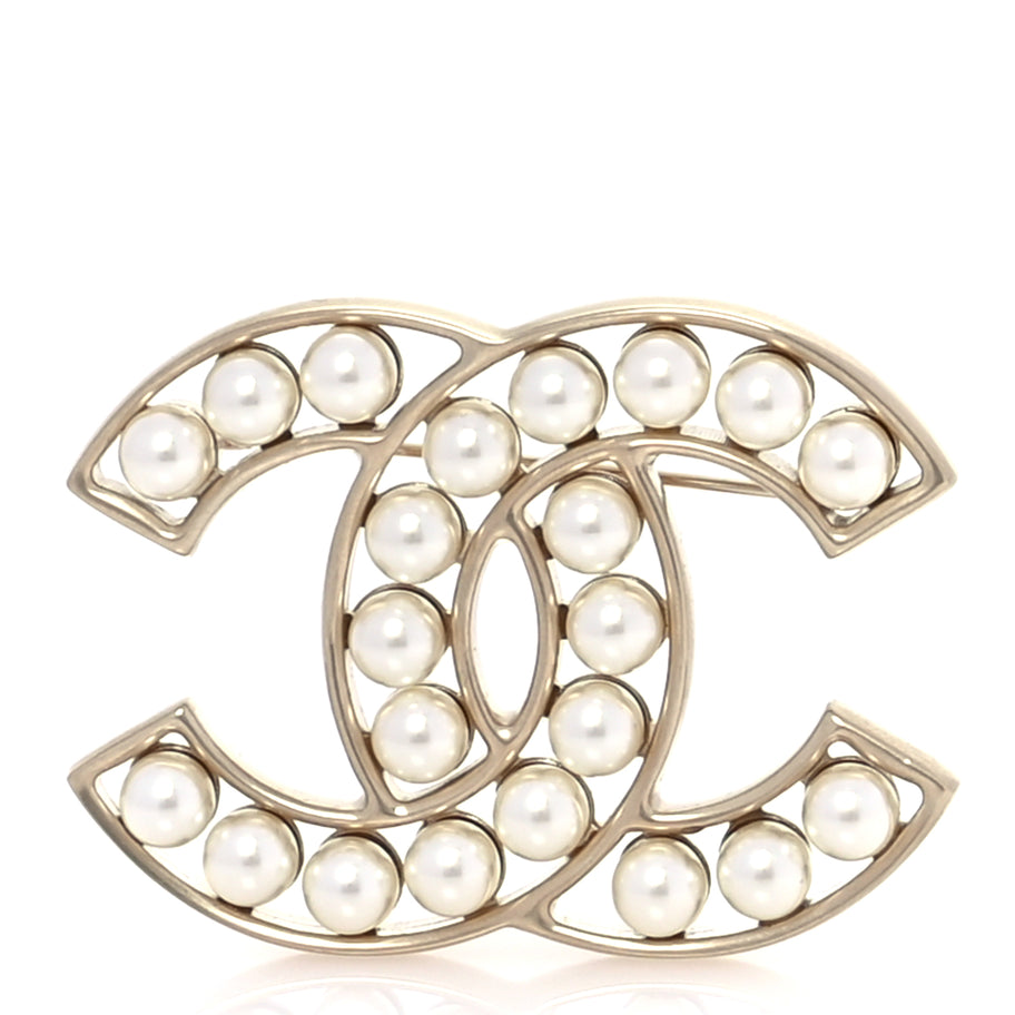 Chanel Pearl CC Brooch Light Gold Image 1