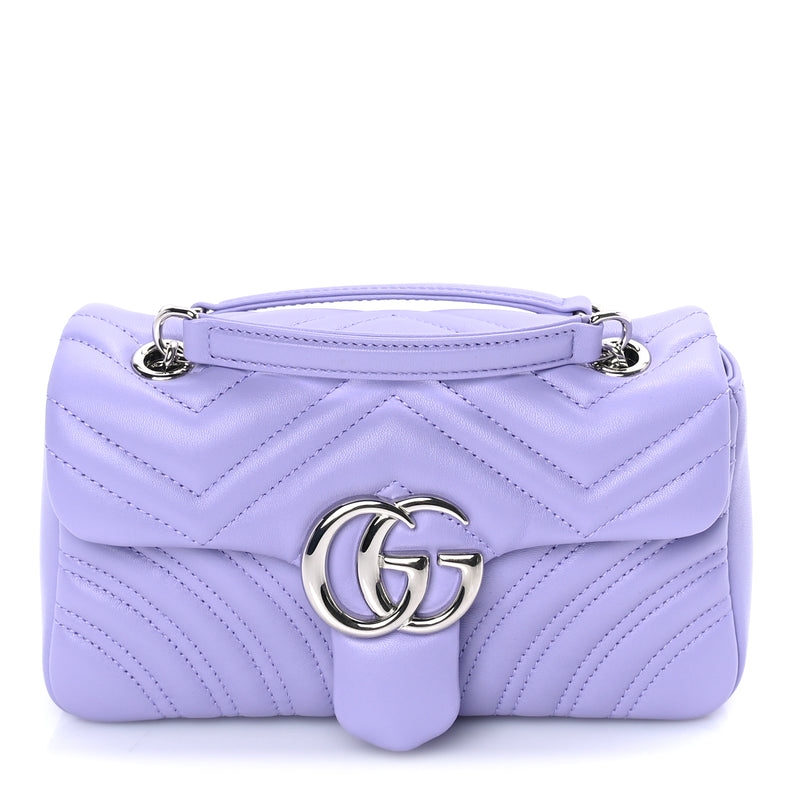  Gucci Calfskin Matelasse Small GG Marmont Shoulder Bag  Purple