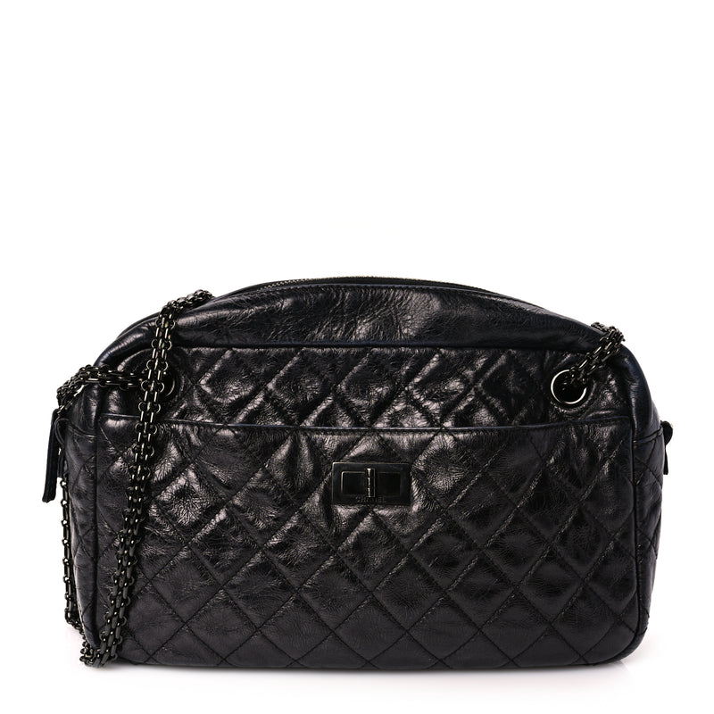  Chanel Metallic Aged Calfskin Quilted Medium Reissue Camera Case Black