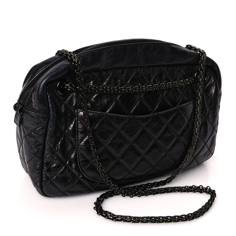 Chanel Metallic Aged Calfskin Quilted Medium Reissue Camera Case Black