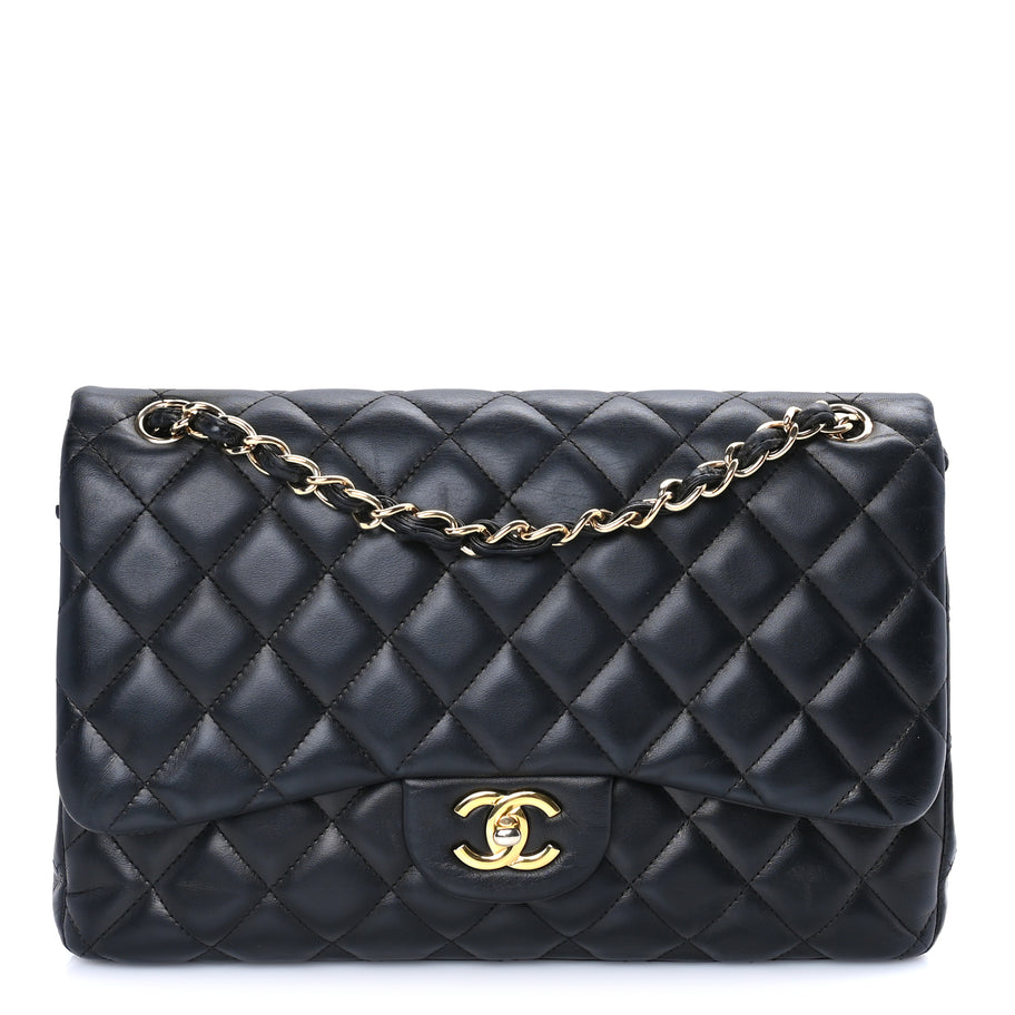 Chanel Lambskin Quilted Jumbo Double Flap Black Image 1