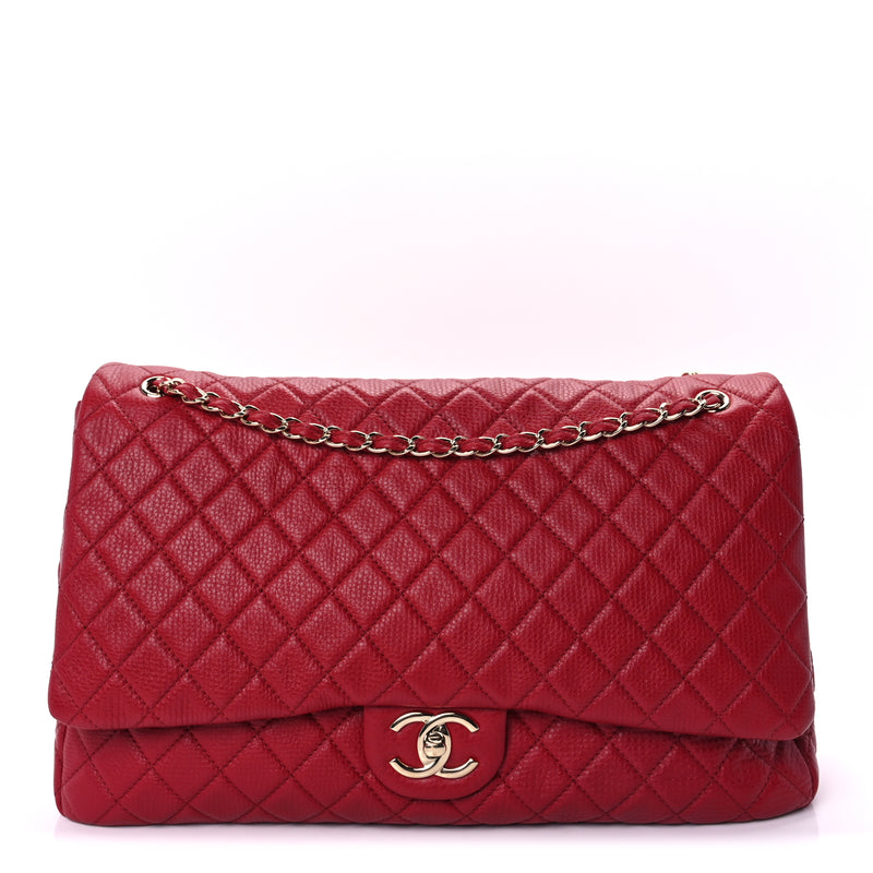  Chanel Calfskin Quilted XXL Travel Flap Bag  Red