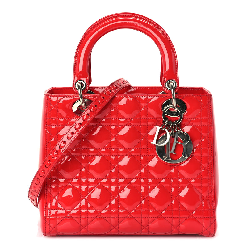  Christian Dior Patent Cannage Medium Lady Dior  Red