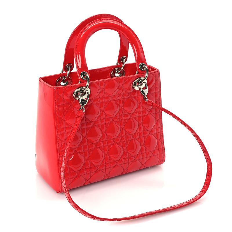  Christian Dior Patent Cannage Medium Lady Dior  Red
