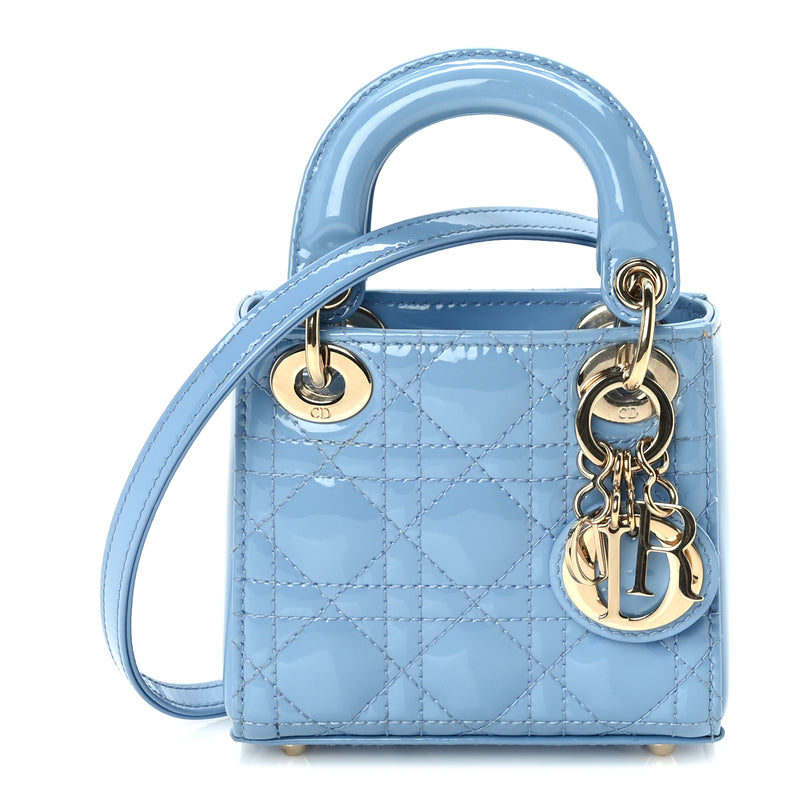  Christian Dior Patent Cannage Micro Lady Dior  Cornflower Blue