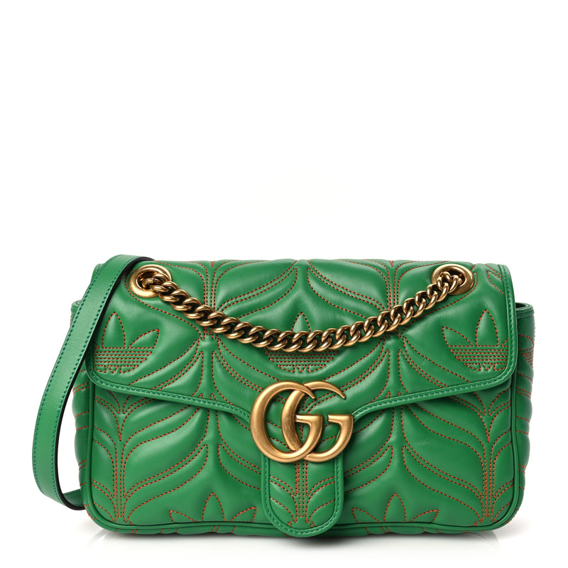  Gucci X Adidas Calfskin Matelasse Small GG Marmont Shoulder Bag Green