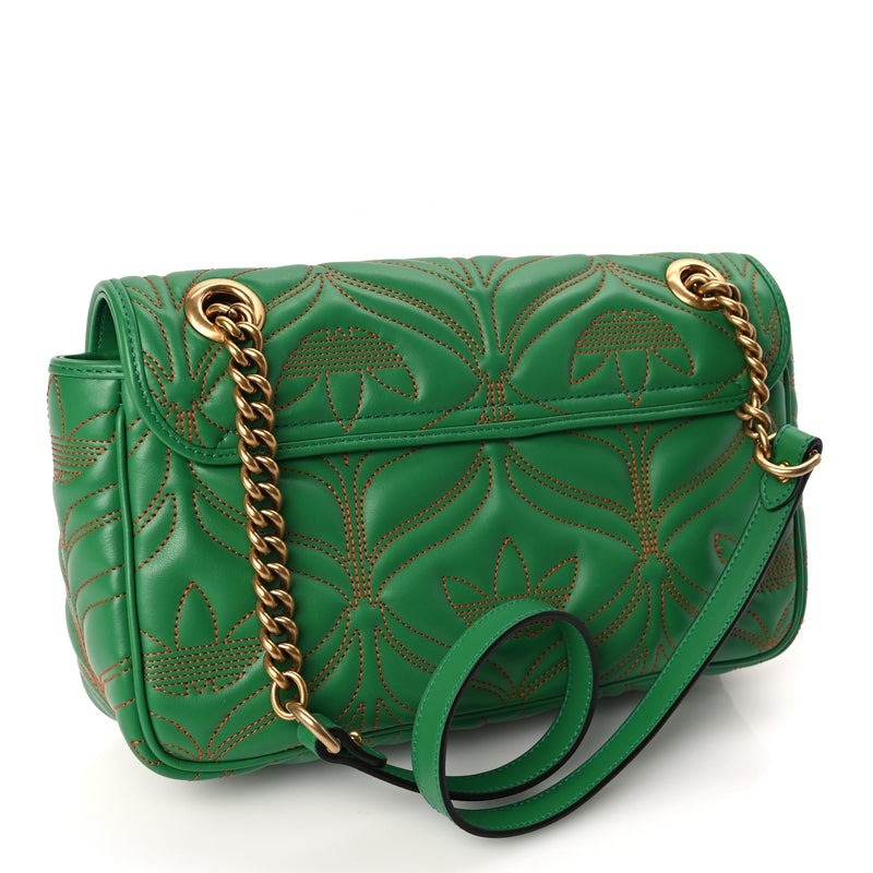  Gucci X Adidas Calfskin Matelasse Small GG Marmont Shoulder Bag Green