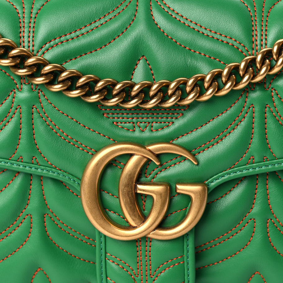 Gucci X Adidas Calfskin Matelasse Small GG Marmont Shoulder Bag Green Image 7