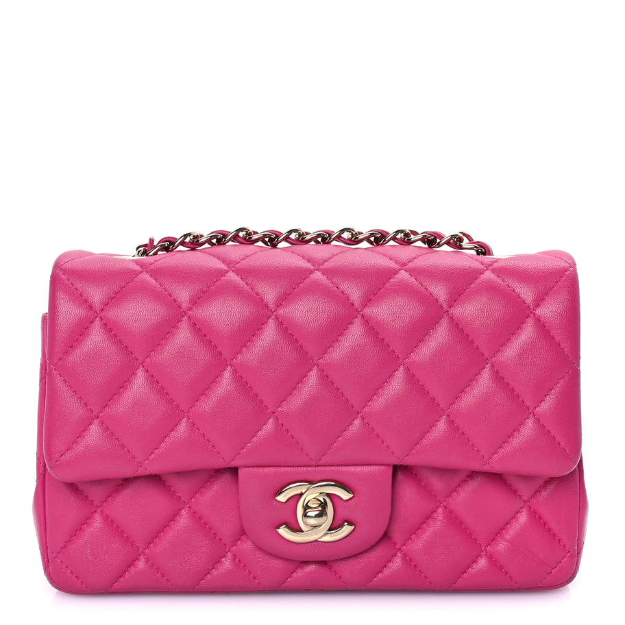 Chanel Lambskin Quilted Mini Rectangular Flap Dark Pink Image 1