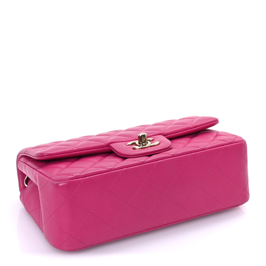 Chanel Lambskin Quilted Mini Rectangular Flap Dark Pink Image 3