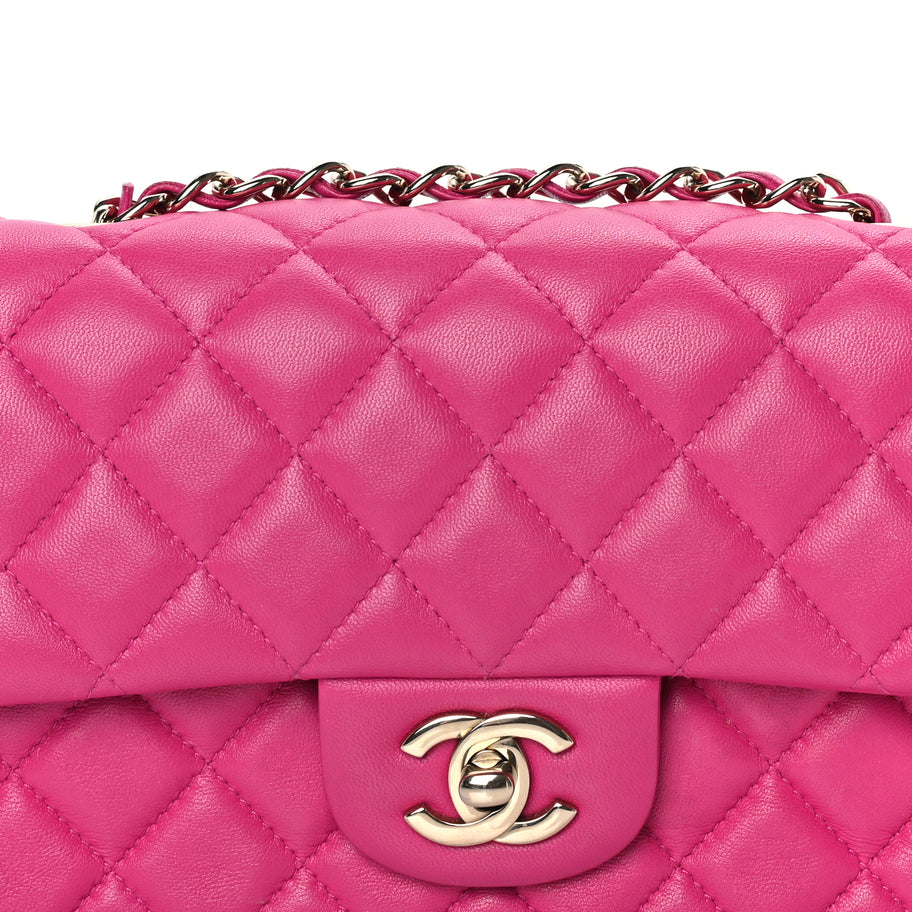 Chanel Lambskin Quilted Mini Rectangular Flap Dark Pink Image 7