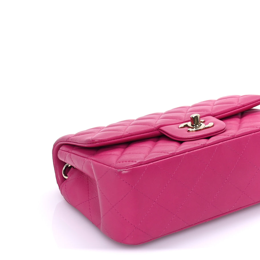 Chanel Lambskin Quilted Mini Rectangular Flap Dark Pink Image 8