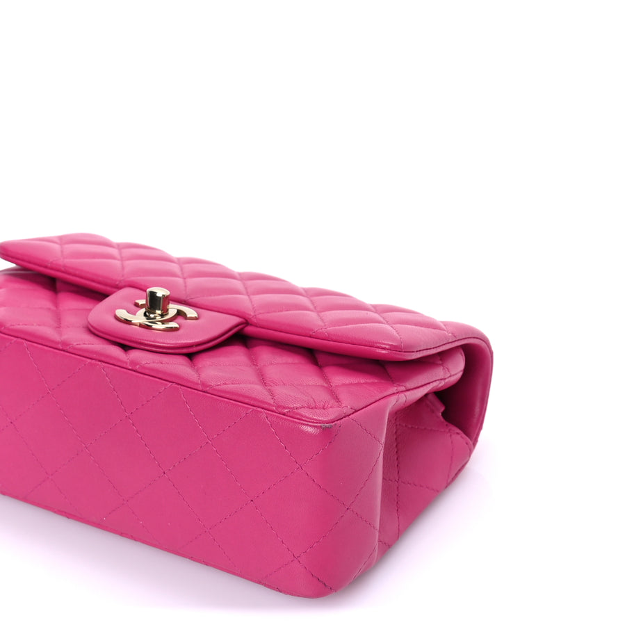 Chanel Lambskin Quilted Mini Rectangular Flap Dark Pink Image 9
