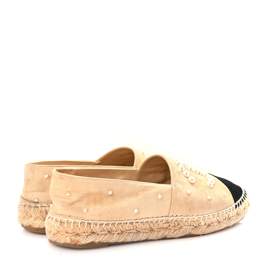 Chanel Suede Pearl CC Espadrilles 37 Beige Black Image 8