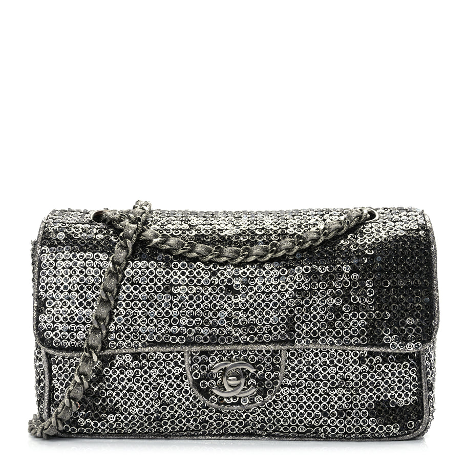 Chanel Sequin Medium Single Flap Dark Silver Image 1