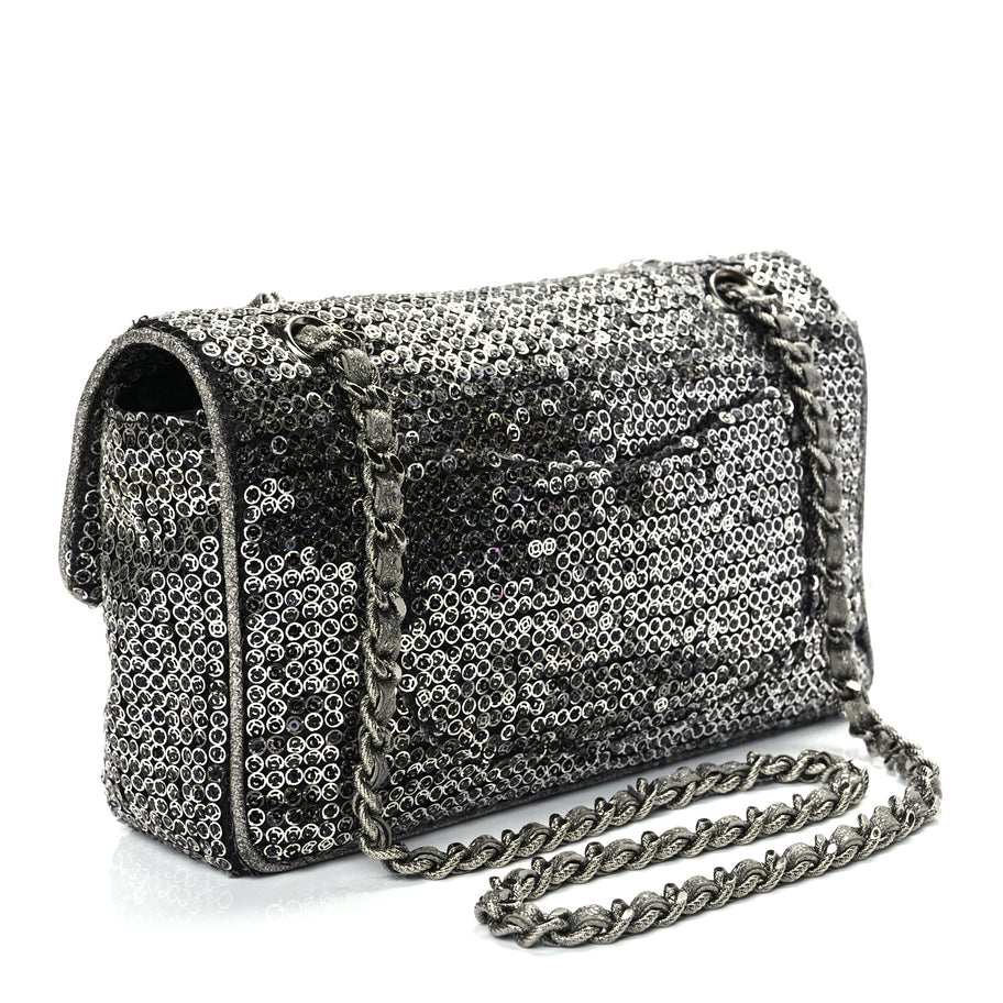 Chanel Sequin Medium Single Flap Dark Silver Image 2